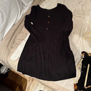 Long-Sleeve Tiered Black Dress with Buttons - Size 4/S